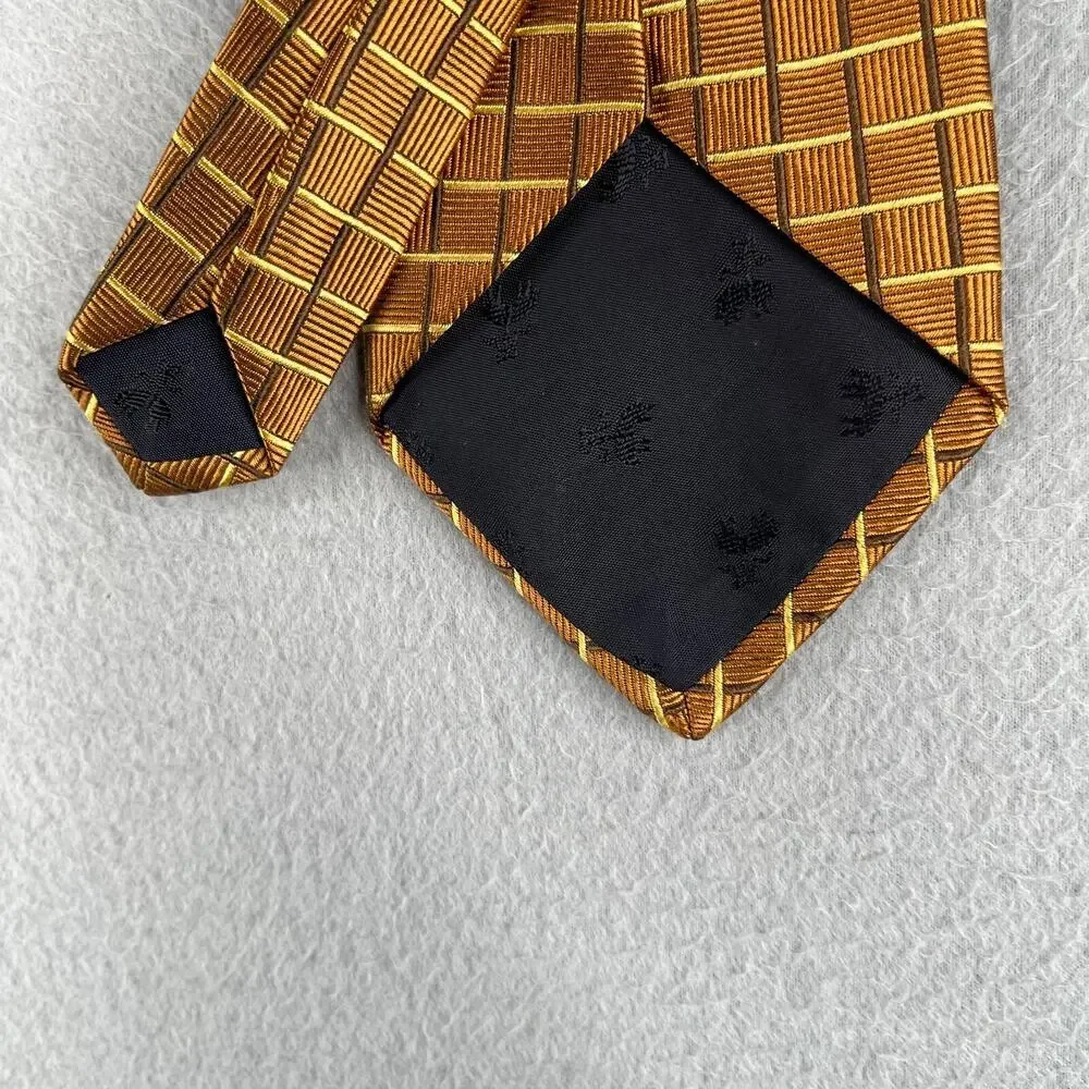 Brooks Brothers Silk Makers Necktie Gold Check Made In USA Tie